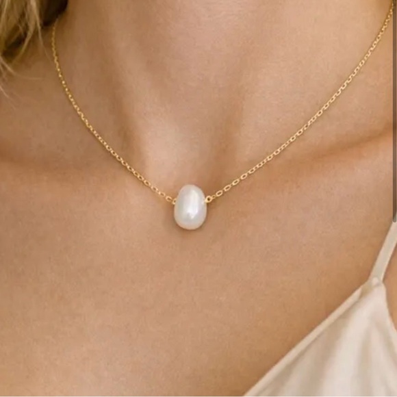 Eternity Jewelry Jewelry - Classic White Pearl Pendant On 14k Gold Plated Over 925 Silver Chain 16 To 18”
